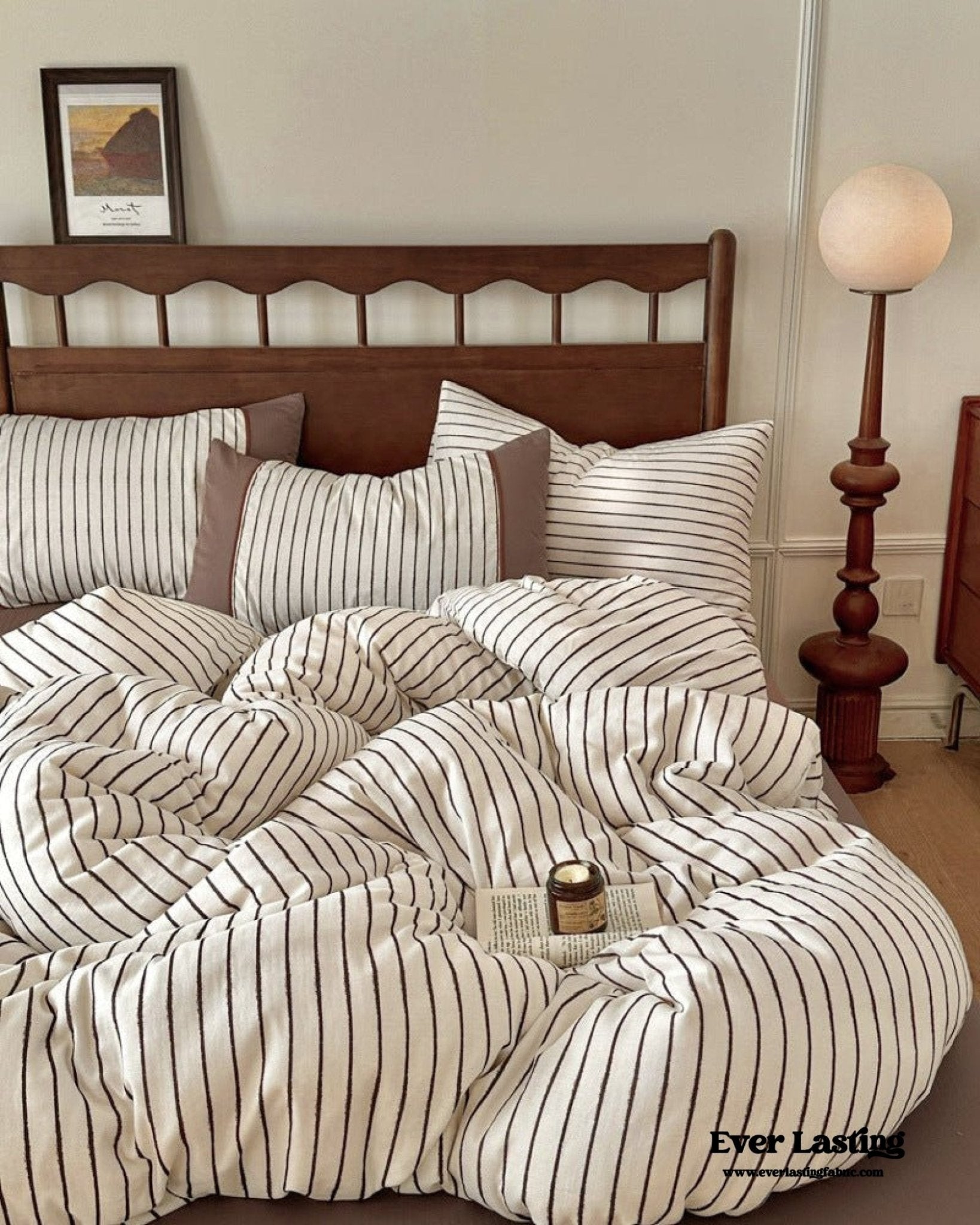 Camille French Stripe Bedding Set / Brown - Ever Lasting
