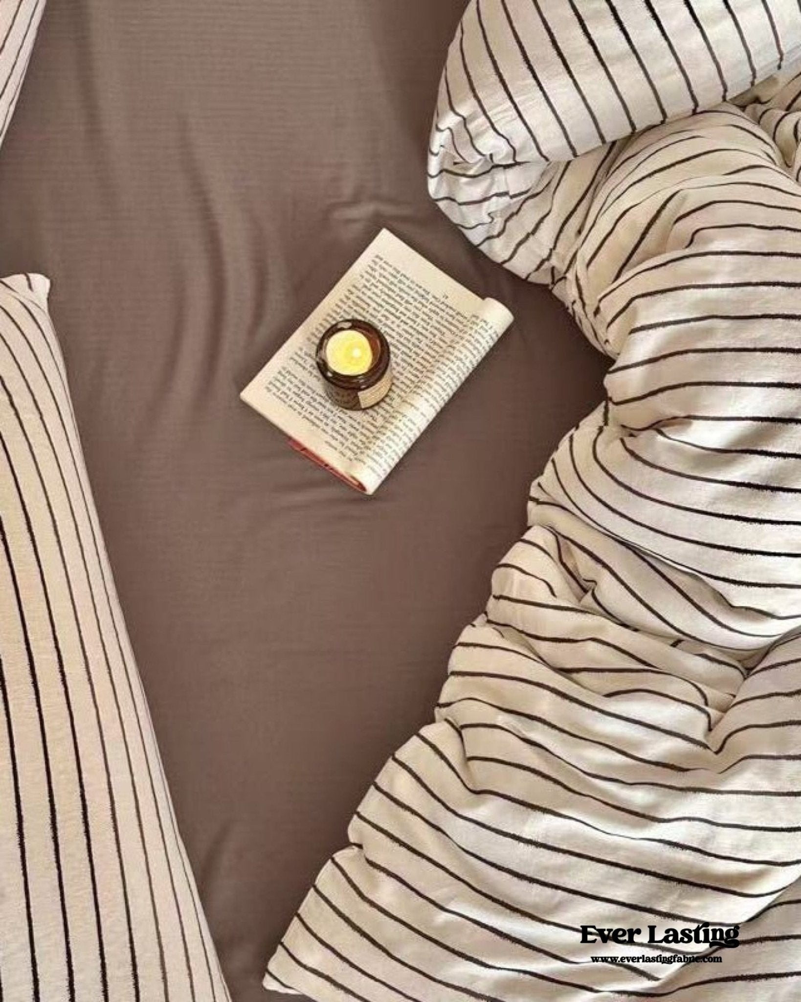 Camille French Stripe Bedding Set / Brown - Ever Lasting