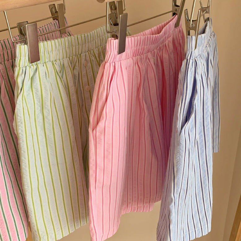 - Ever Lasting - Candy Stripe Shorts Lounge Bottoms / Green - Pajamas - Ever Lasting
