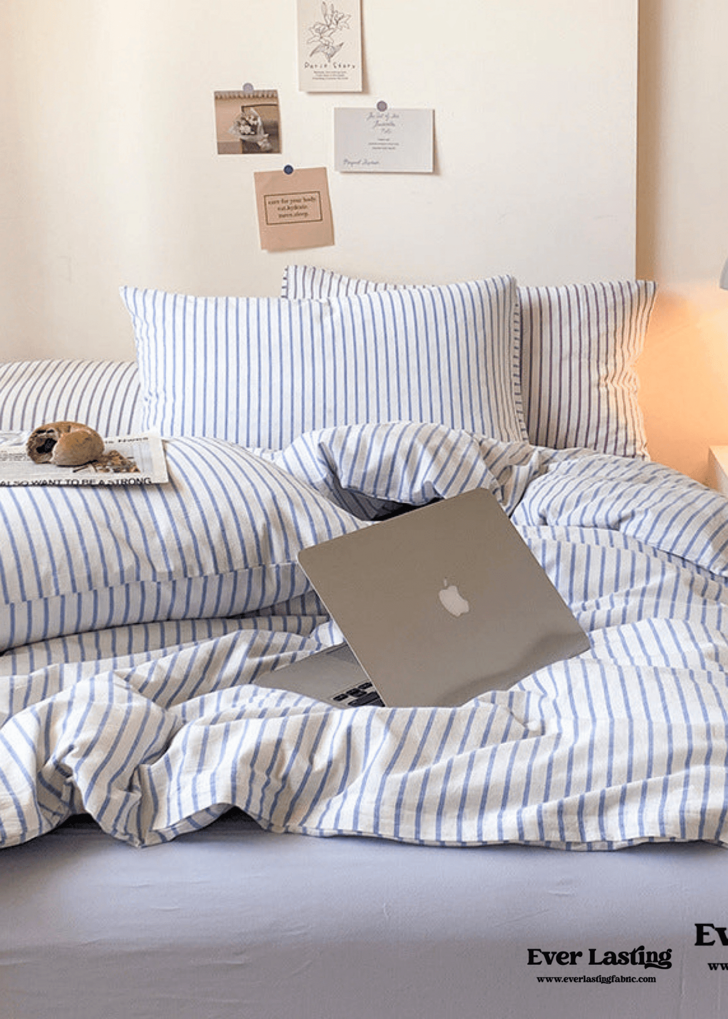 Candy Stripe Washed Cotton Bedding Set / Blue - Ever Lasting