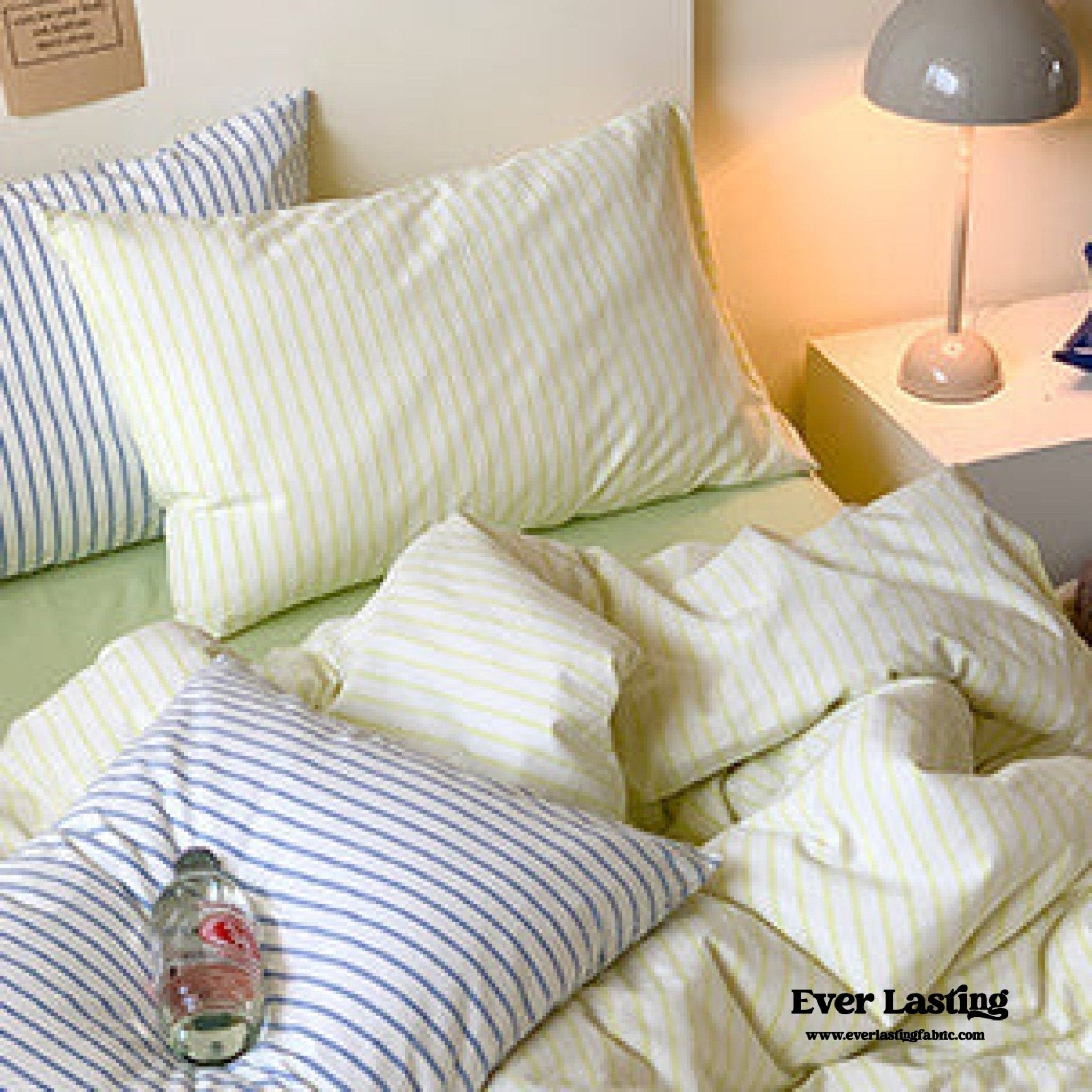 Candy Stripe Washed Cotton Bedding Set / Blue - Ever Lasting