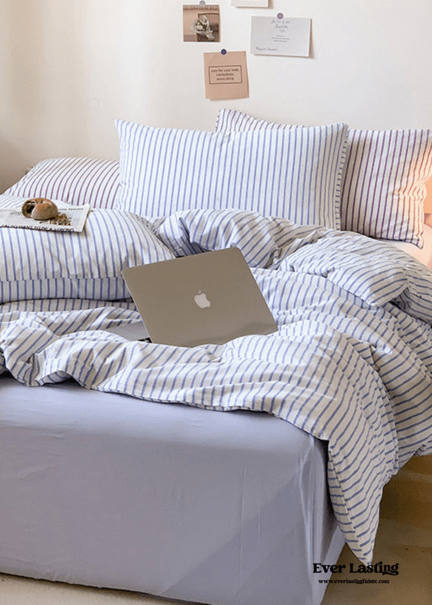 Candy Stripe Washed Cotton Bedding Set / Blue - Ever Lasting
