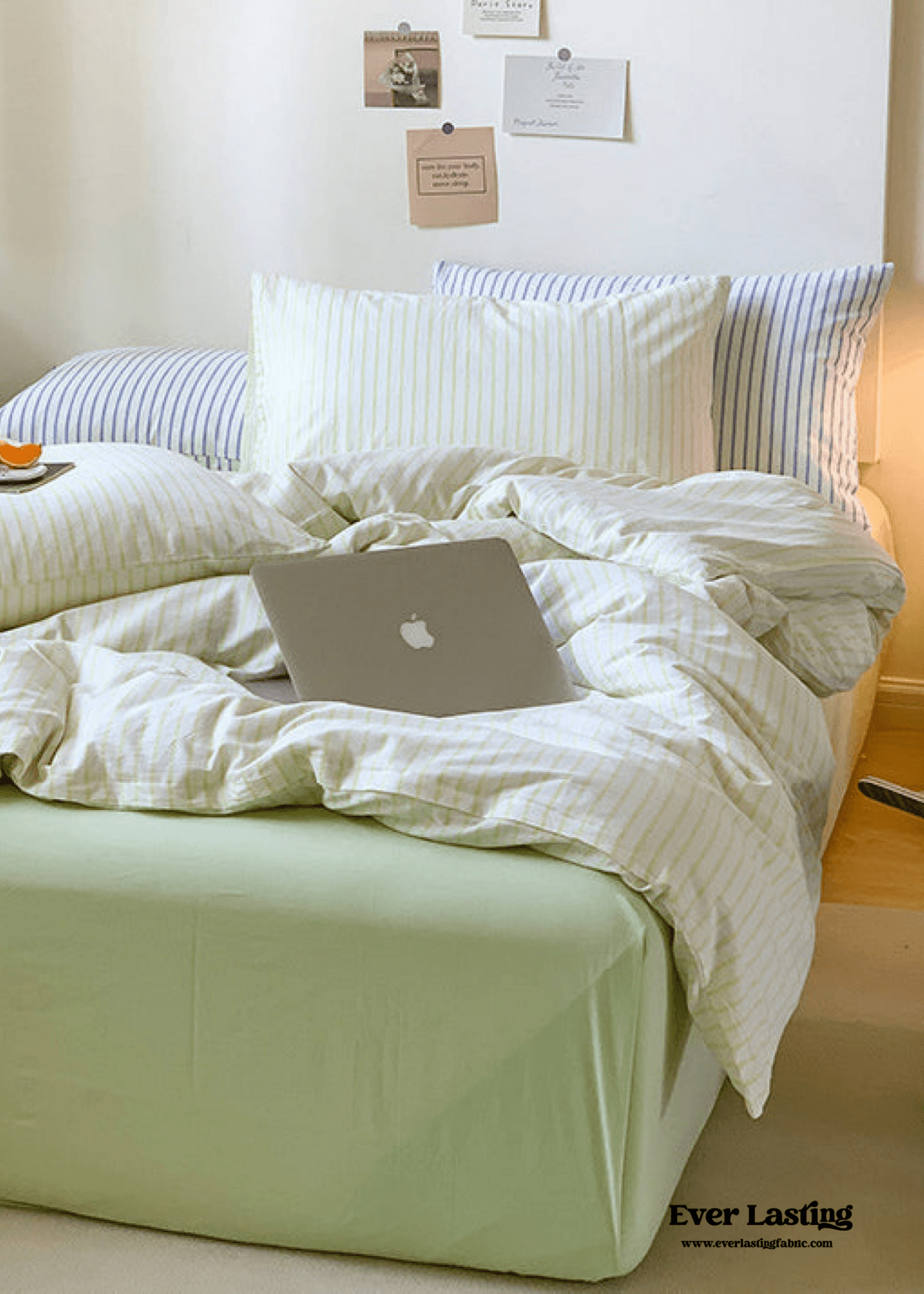 Candy Stripe Washed Cotton Bedding Set / Blue - Ever Lasting