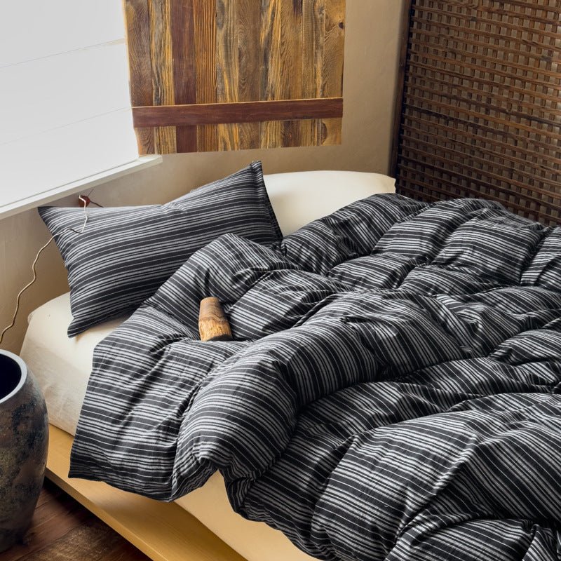 -Ever Lasting - Carter Striped Cotton Bedding Set / Black -Bedding Set -Ever Lasting