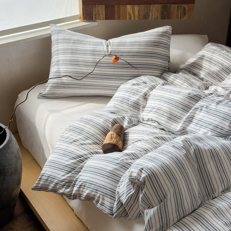 -Ever Lasting - Carter Striped Cotton Bedding Set / Black -Bedding Set -Ever Lasting