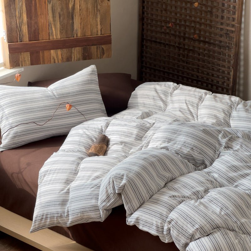 -Ever Lasting - Carter Striped Cotton Bedding Set / Black -Bedding Set -Ever Lasting