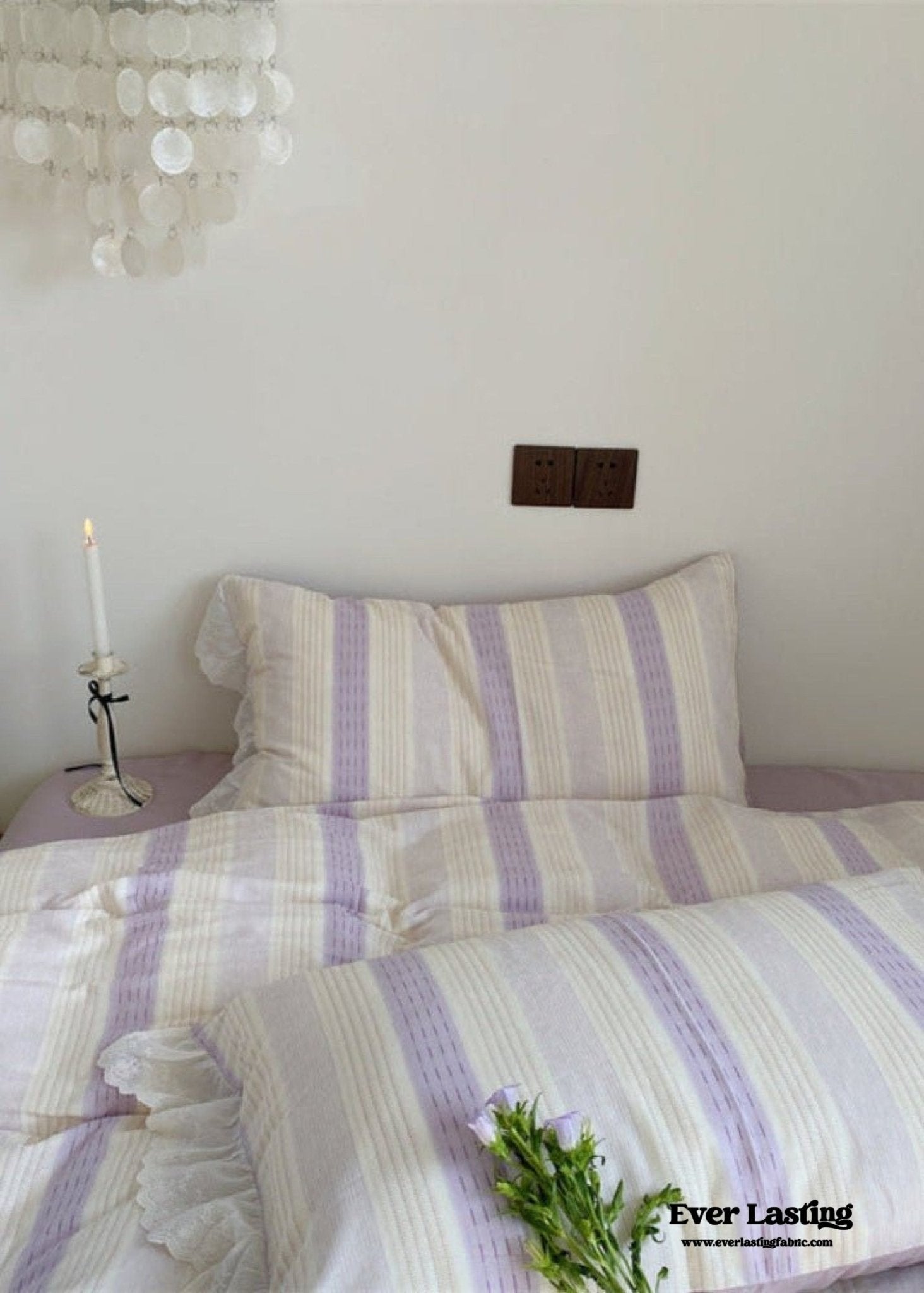 Cecilia Lace Ruffle Double Gauze Striped Bedding Set / Pink - Ever Lasting