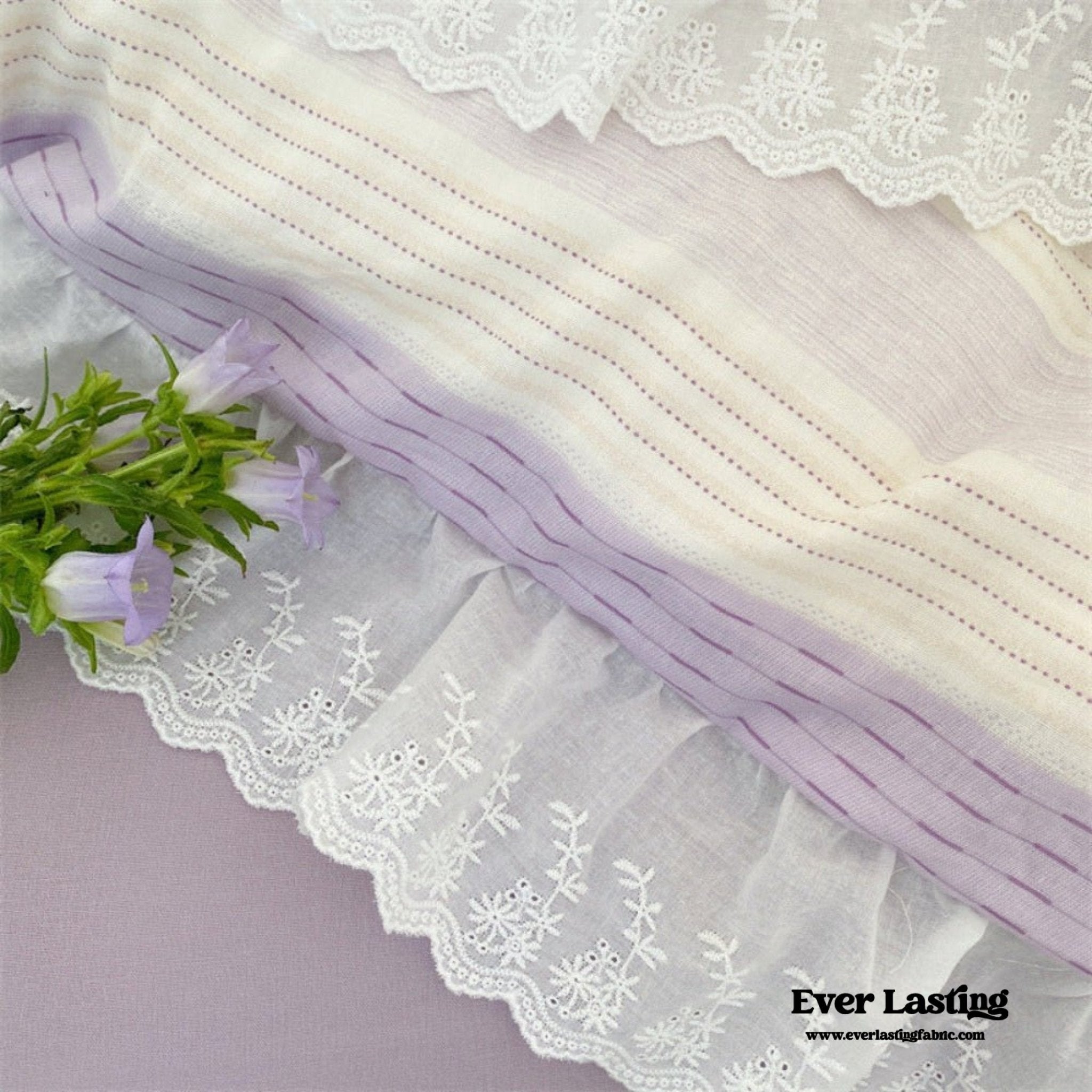 Cecilia Lace Ruffle Double Gauze Striped Bedding Set / Pink - Ever Lasting