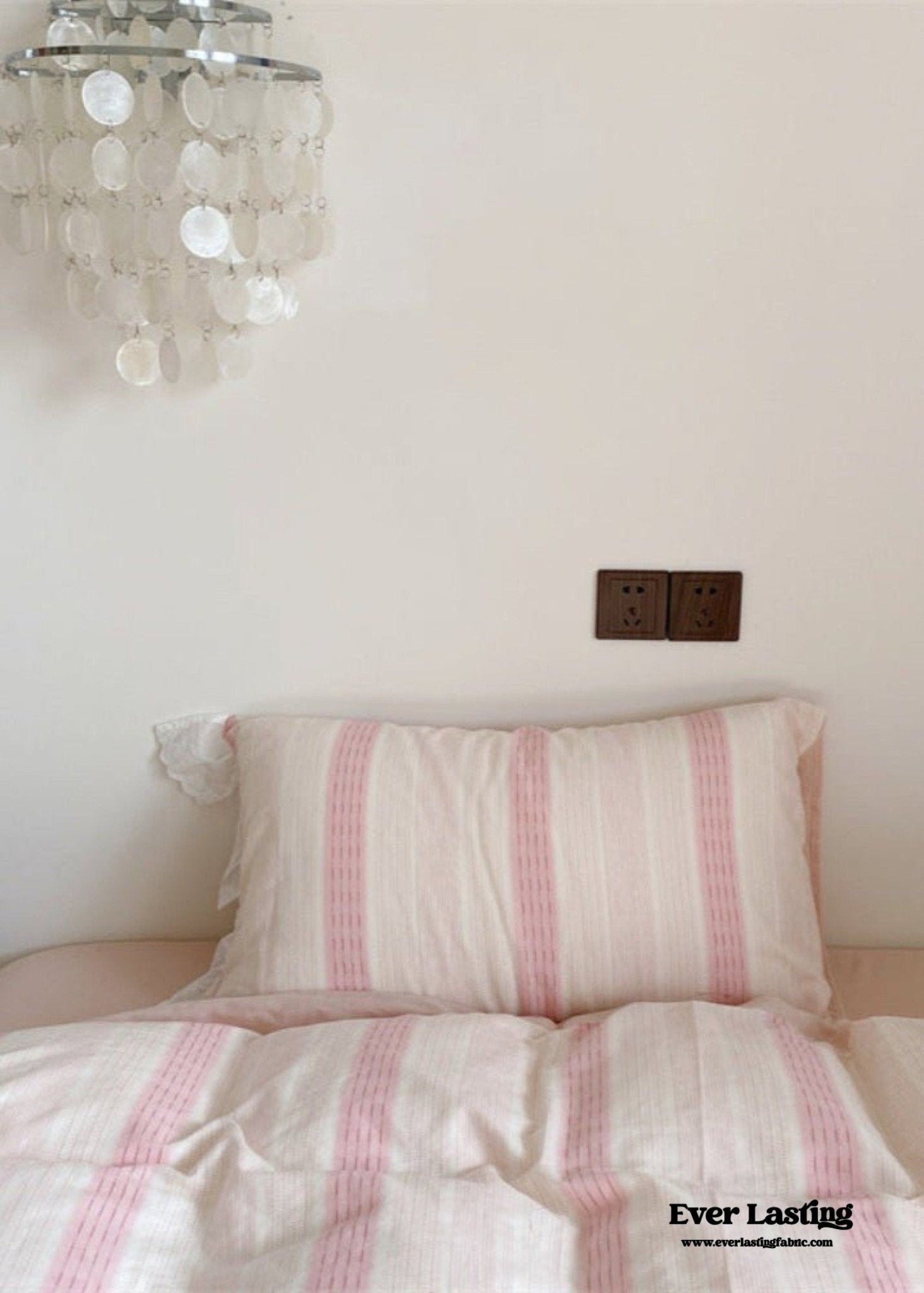 Cecilia Lace Ruffle Double Gauze Striped Bedding Set / Pink - Ever Lasting