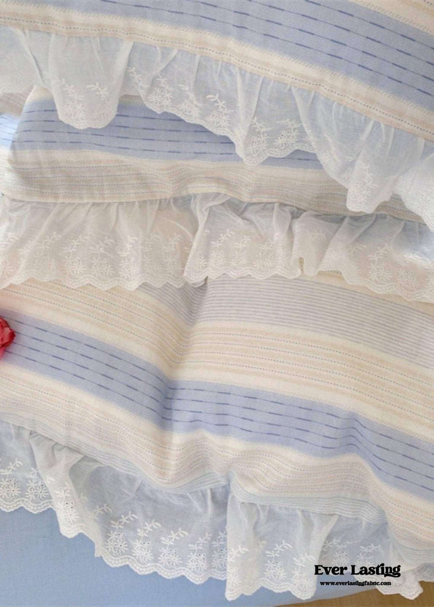 Cecilia Lace Ruffle Double Gauze Striped Bedding Set / Pink - Ever Lasting
