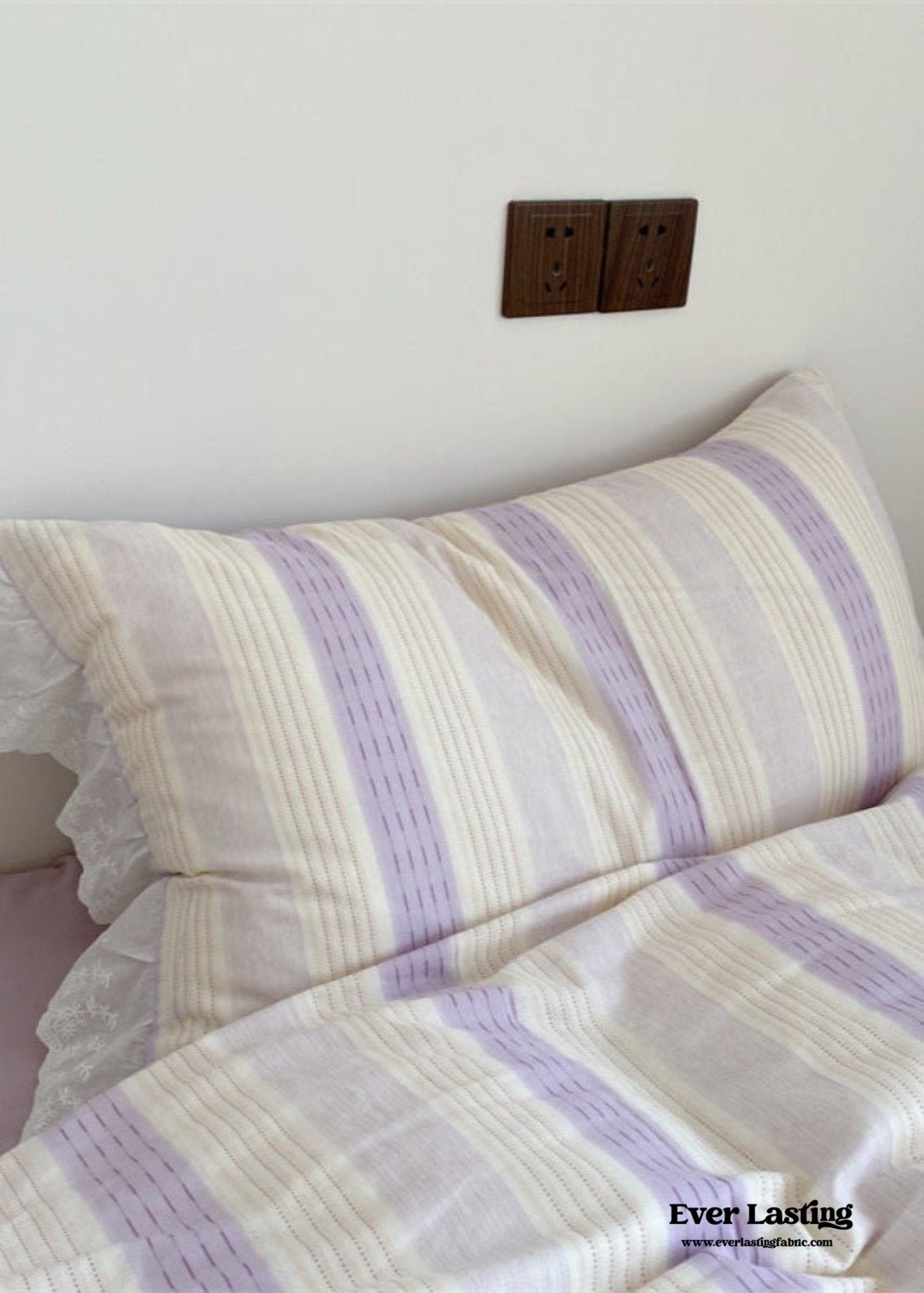 Cecilia Lace Ruffle Double Gauze Striped Bedding Set / Pink - Ever Lasting