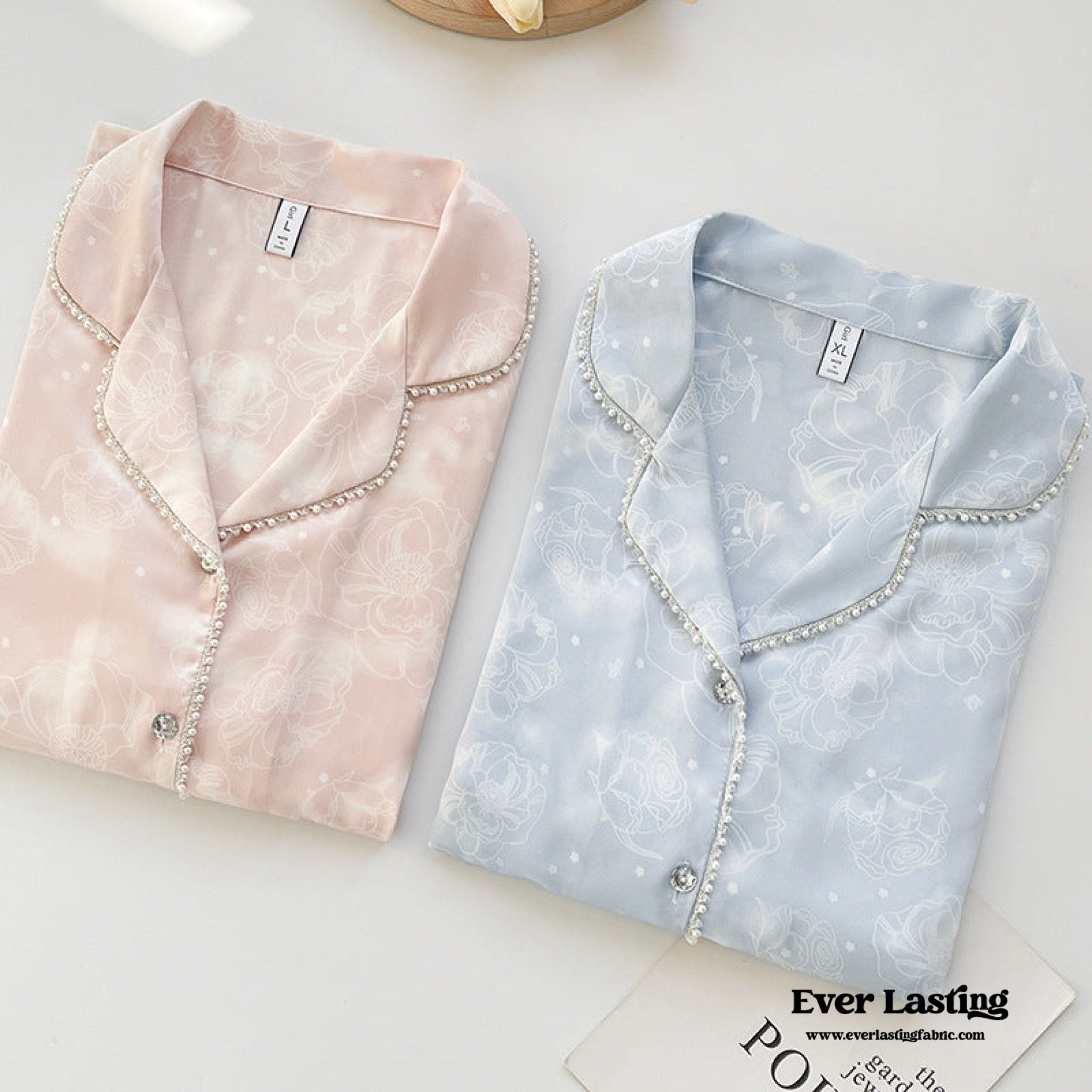 Celeste Silky Luxury Lace Pajama Set / Blue - Ever Lasting