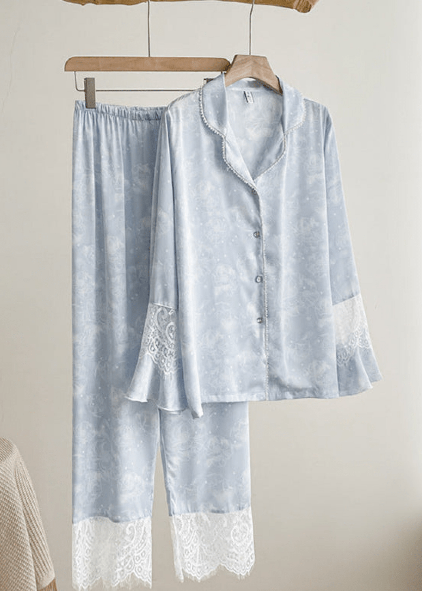 Celeste Silky Luxury Lace Pajama Set / Blue - Ever Lasting