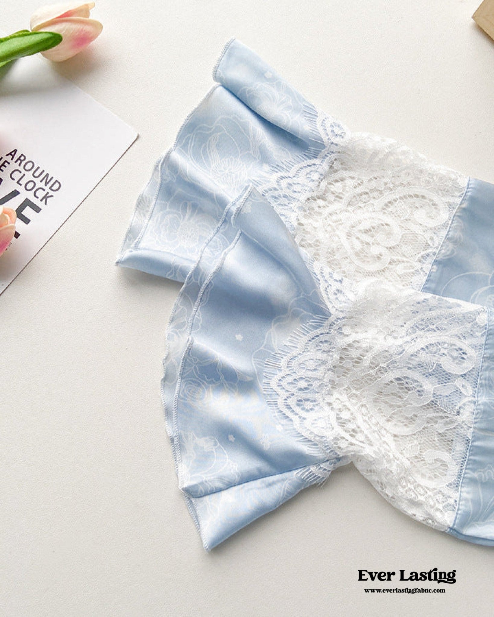 Celeste Silky Luxury Lace Pajama Set / Blue - Ever Lasting