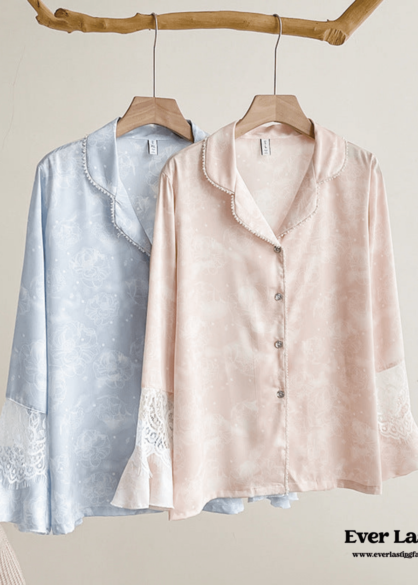 Celeste Silky Luxury Lace Pajama Set / Blue - Ever Lasting