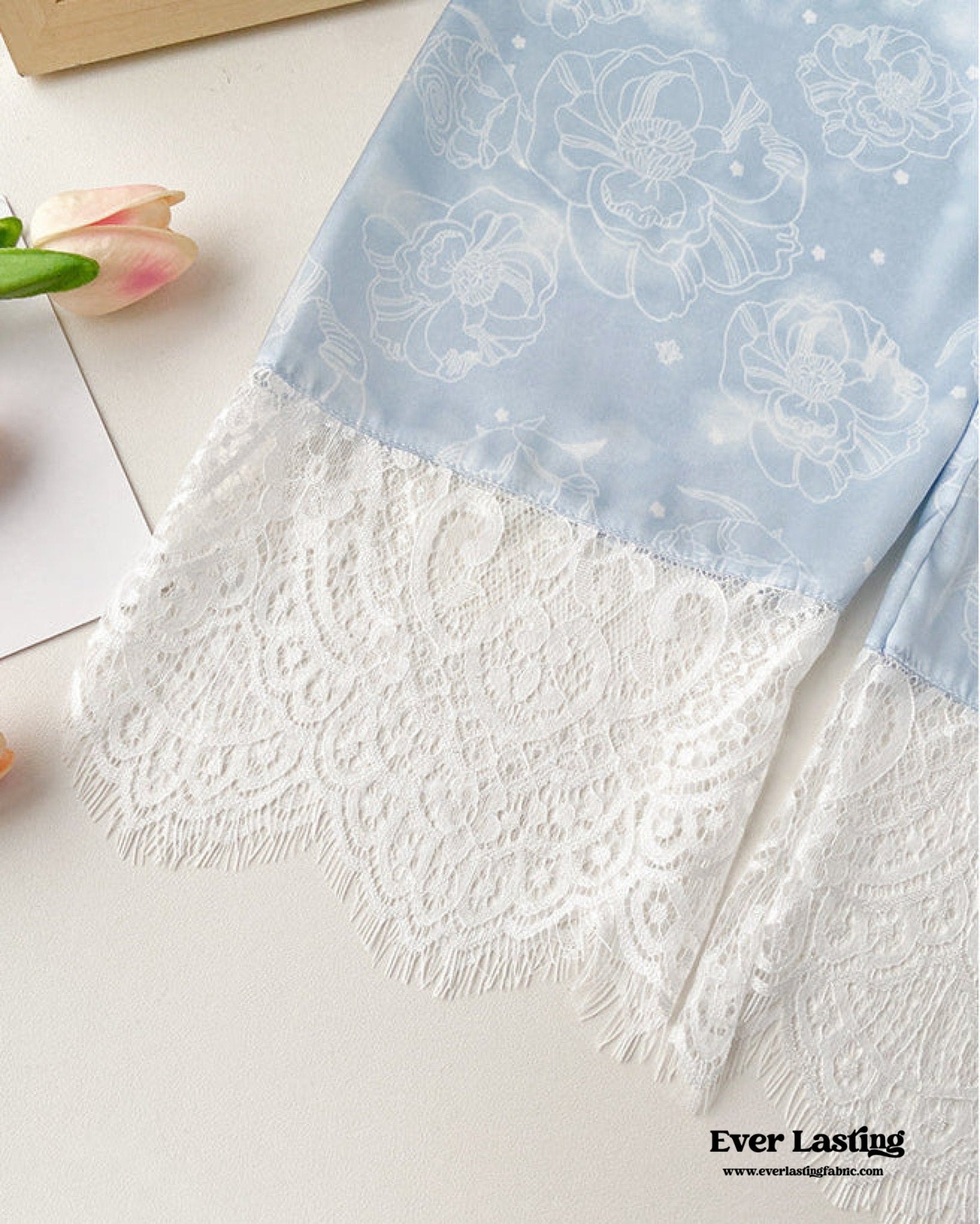 Celeste Silky Luxury Lace Pajama Set / Blue - Ever Lasting