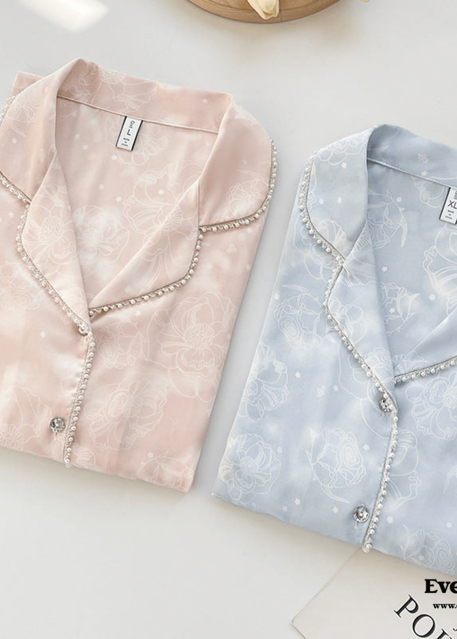 Celeste Silky Luxury Lace Pajama Set / Blue - Ever Lasting