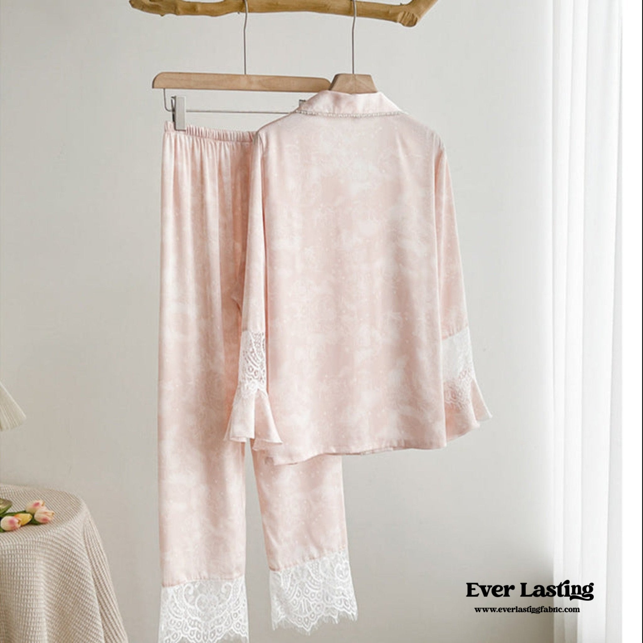 Celeste Silky Luxury Lace Pajama Set / Blue - Ever Lasting