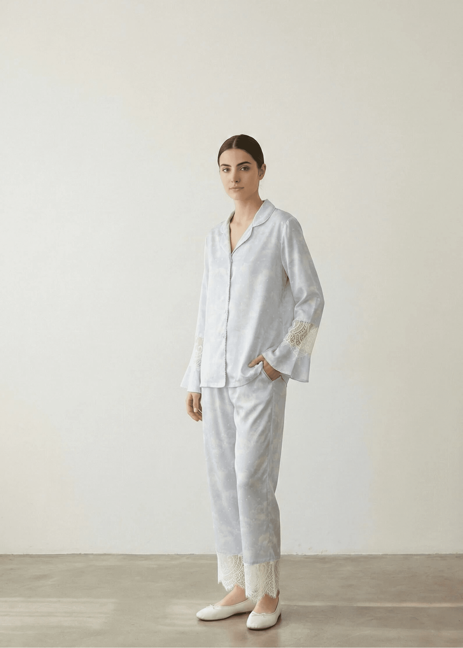 - Ever Lasting - Celeste Silky Luxury Lace Pajama Set / Blue - Pajamas - Ever Lasting