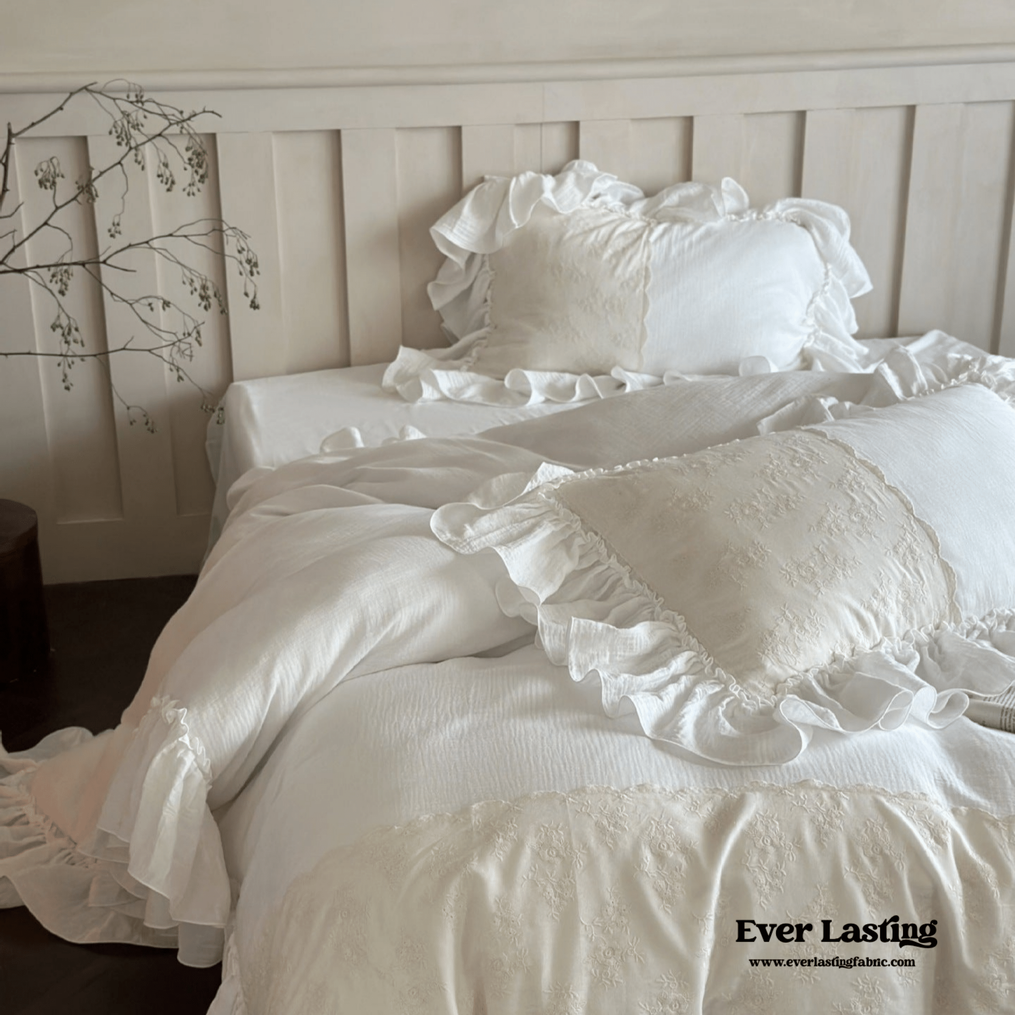 Celeste Soft Lace Embroidered Ruffle Bedding Bundle - Ever Lasting