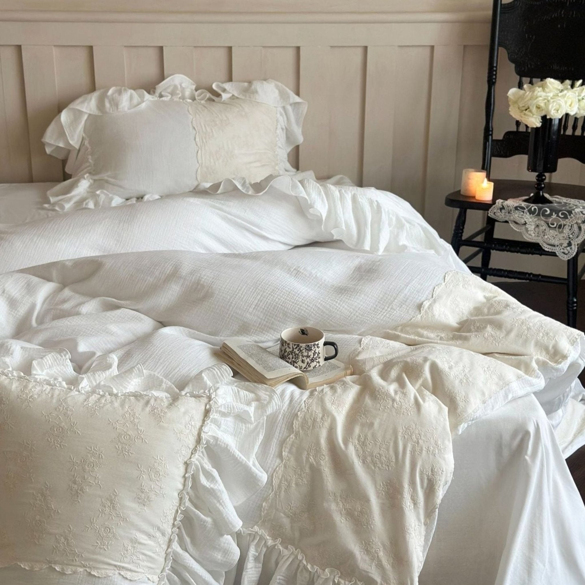 Celeste Soft Lace Embroidered Ruffle Bedding Bundle - Ever Lasting