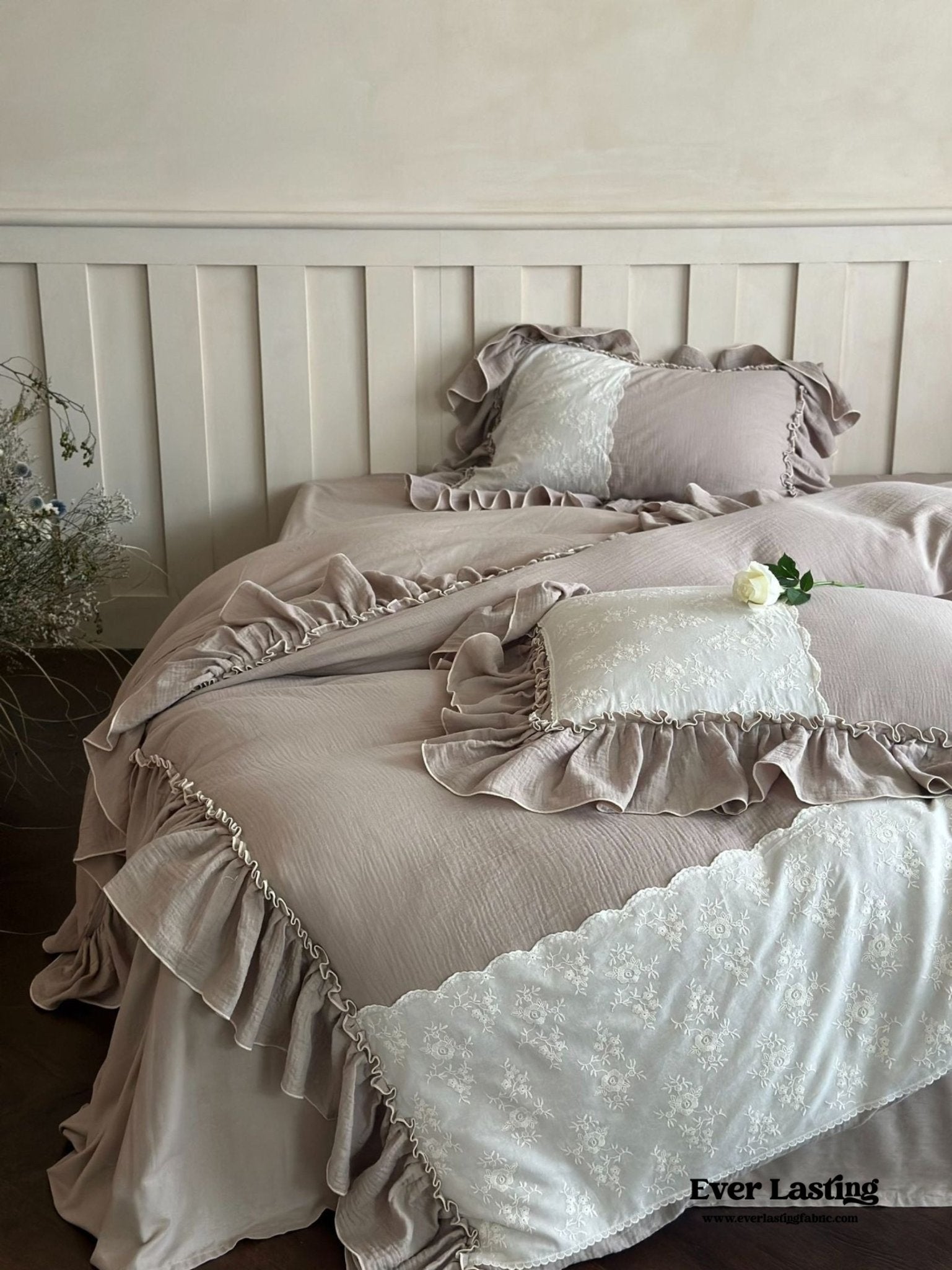 Celeste Soft Lace Embroidered Ruffle Bedding Bundle - Ever Lasting