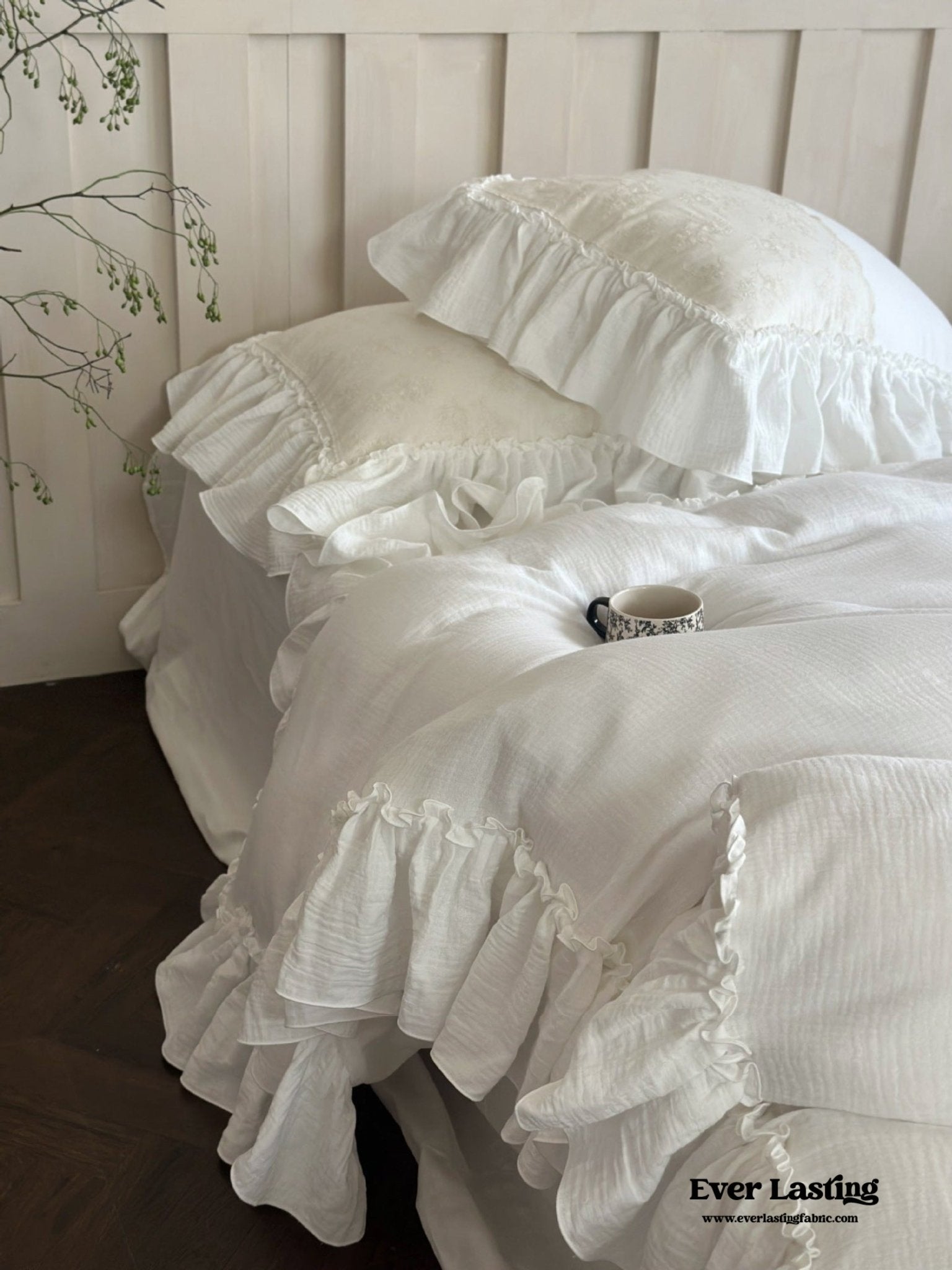 Celeste Soft Lace Embroidered Ruffle Bedding Set / Coffee Brown - Ever Lasting