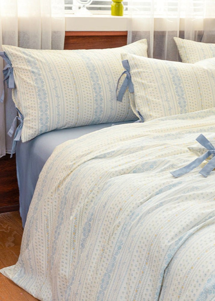 Celia Cottage Ribbon Bow Tie Floral Bedding Set / Blue - Ever Lasting
