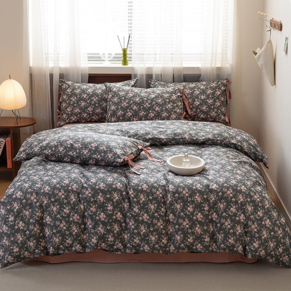 Celia Cottage Ribbon Bow Tie Floral Bedding Set / Blue - Ever Lasting