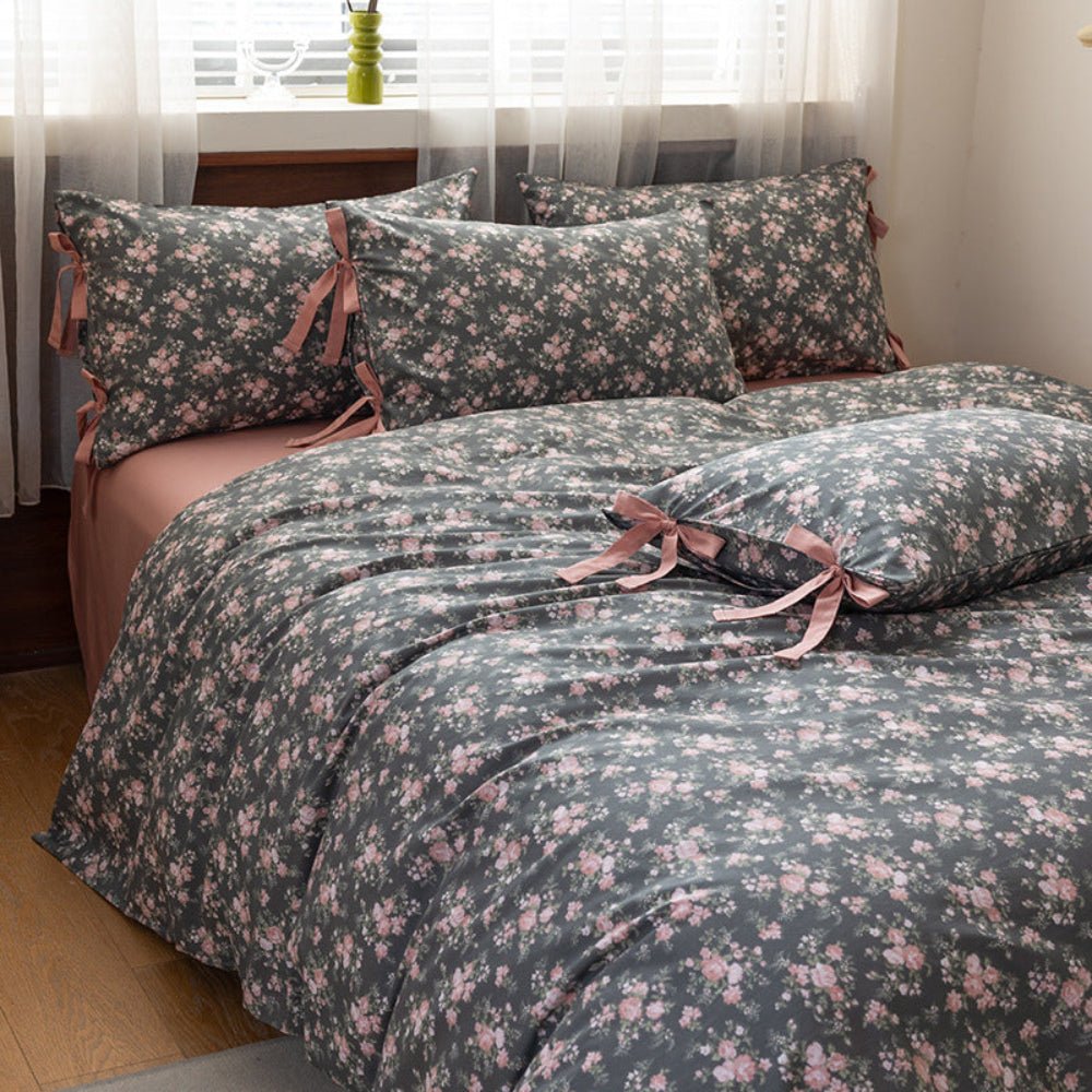 Celia Cottage Ribbon Bow Tie Floral Bedding Set / Blue - Ever Lasting