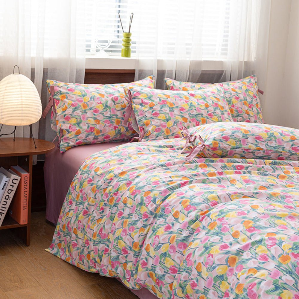 Celia Cottage Ribbon Bow Tie Floral Bedding Set / Blue - Ever Lasting