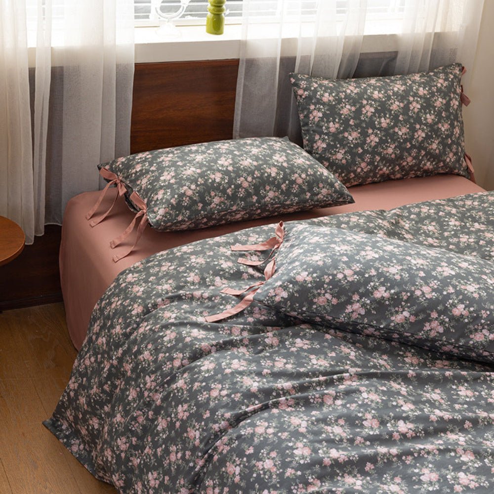 Celia Cottage Ribbon Bow Tie Floral Bedding Set / Blue - Ever Lasting
