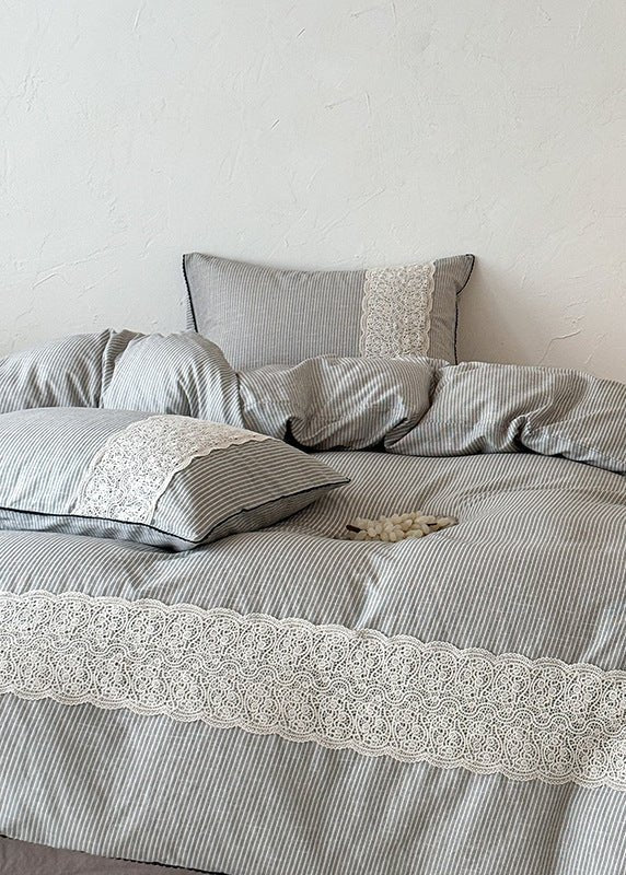 -Ever Lasting - Charlotte Striped Double Gauze Bedding Set / Black -Bedding Set -Ever Lasting