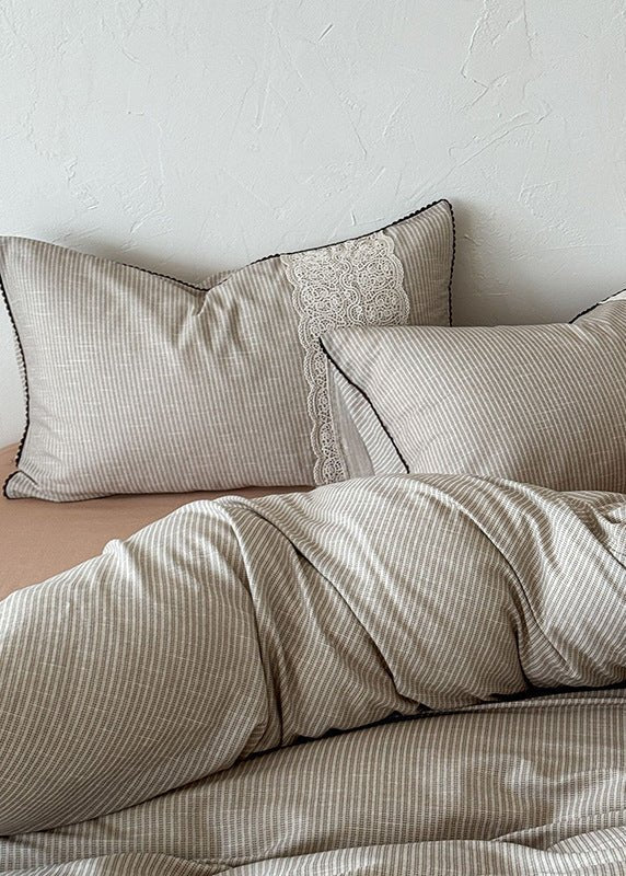 -Ever Lasting - Charlotte Striped Double Gauze Bedding Set / Black -Bedding Set -Ever Lasting