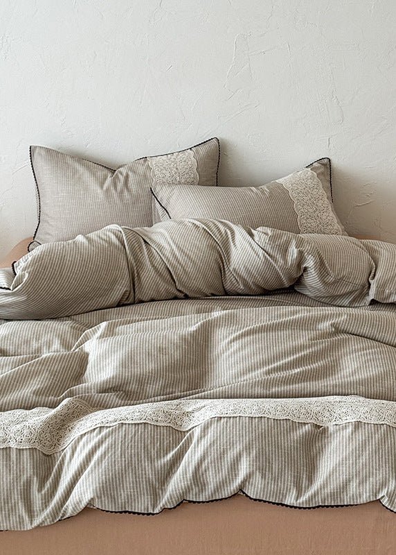 -Ever Lasting - Charlotte Striped Double Gauze Bedding Set / Black -Bedding Set -Ever Lasting