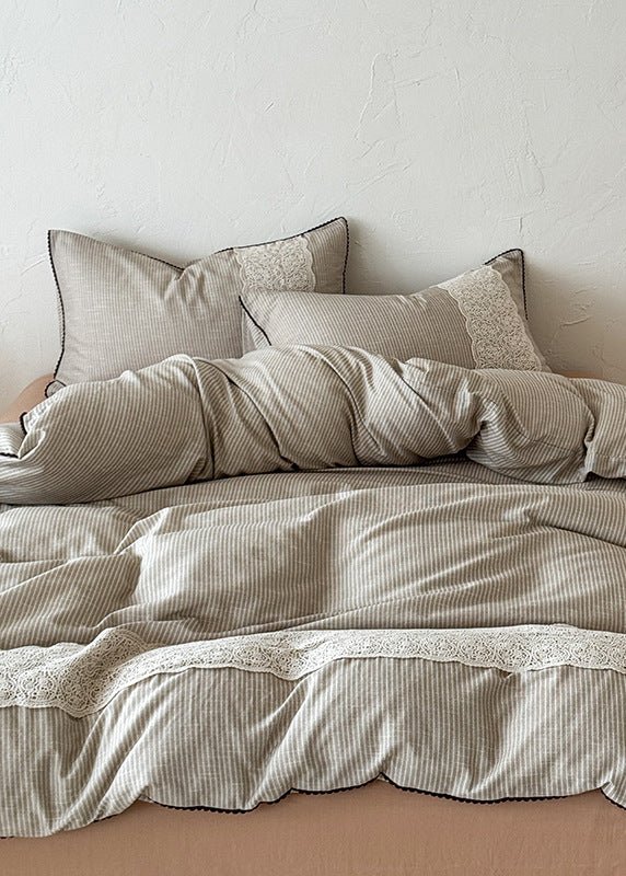 -Ever Lasting - Charlotte Striped Double Gauze Bedding Set / Black -Bedding Set -Ever Lasting