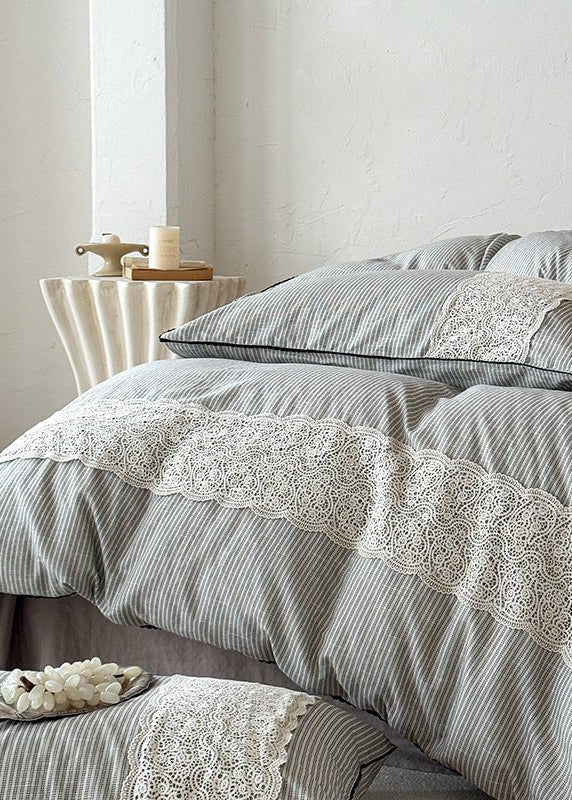 -Ever Lasting - Charlotte Striped Double Gauze Bedding Set / Black -Bedding Set -Ever Lasting