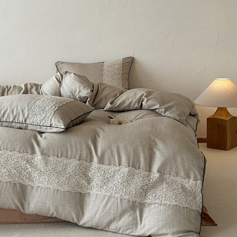 -Ever Lasting - Charlotte Striped Double Gauze Bedding Set / Black -Bedding Set -Ever Lasting