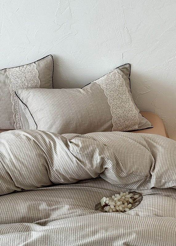 -Ever Lasting - Charlotte Striped Double Gauze Bedding Set / Black -Bedding Set -Ever Lasting