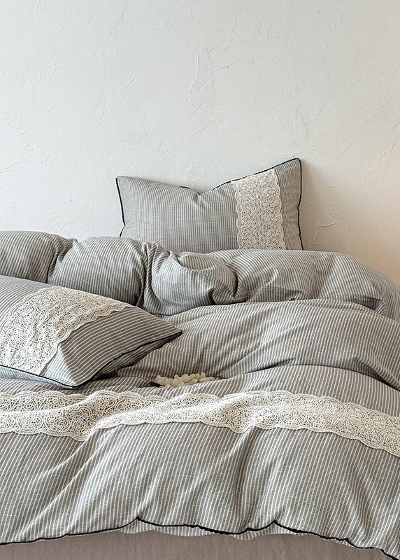 -Ever Lasting - Charlotte Striped Double Gauze Bedding Set / Black -Bedding Set -Ever Lasting