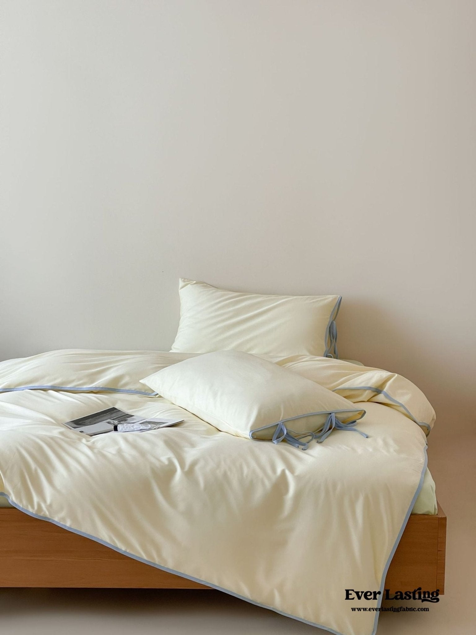 Chloe Minimalist Solid Tie Cotton Bedding Set / Pink with Puprple Ties - Ever Lasting