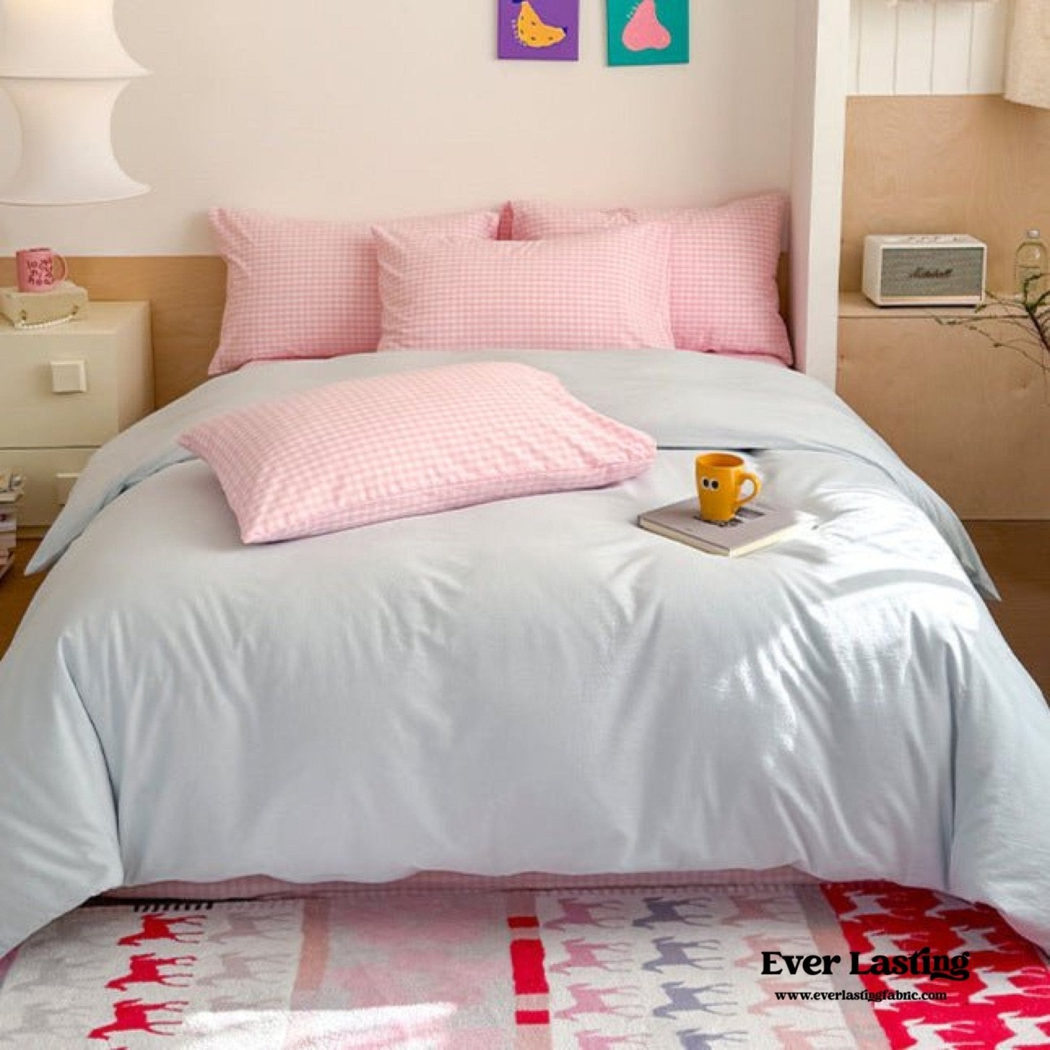 Chloe Pastel Candy Cotton Bedding Set / Purple Plaid - Ever Lasting