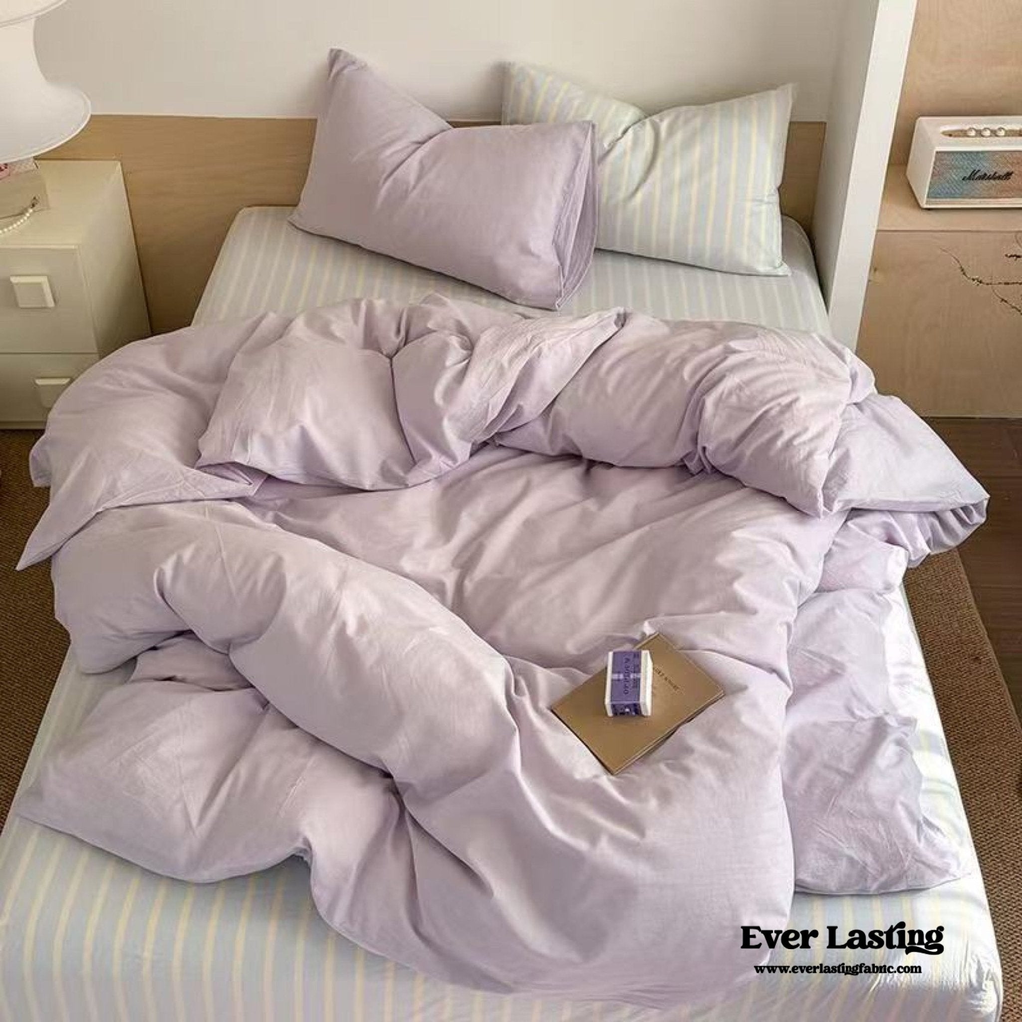 Chloe Pastel Candy Cotton Bedding Set / Purple Plaid - Ever Lasting