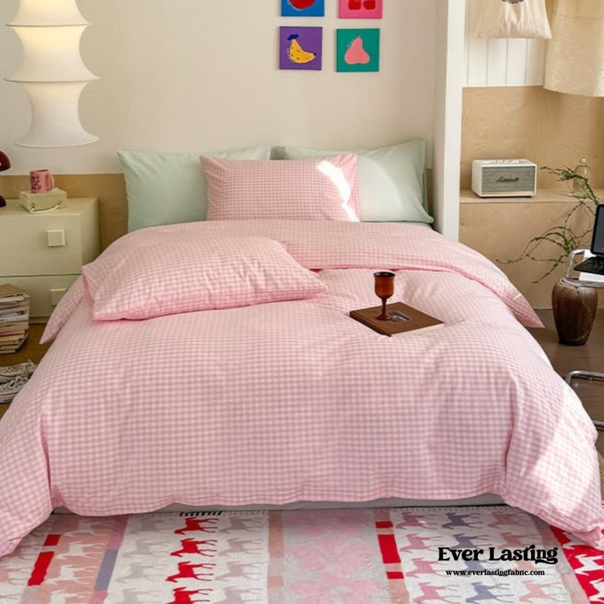 Chloe Pastel Candy Cotton Bedding Set / Purple Plaid - Ever Lasting