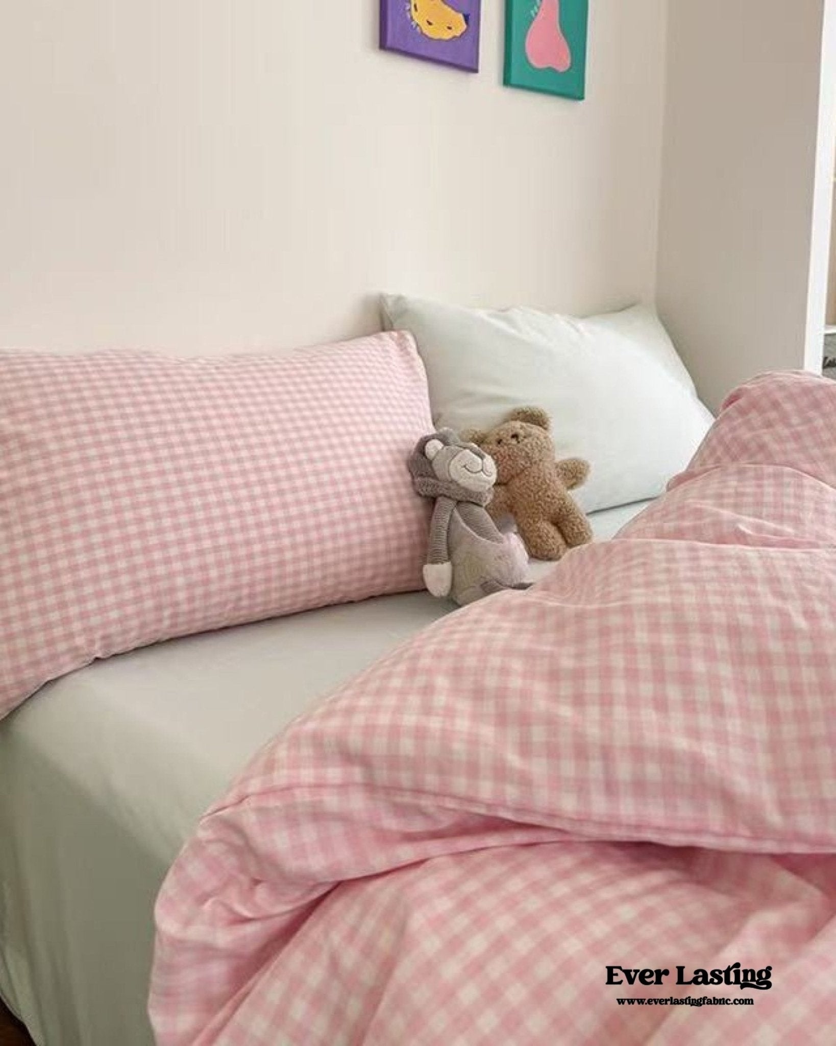 Chloe Pastel Candy Cotton Bedding Set / Purple Plaid - Ever Lasting