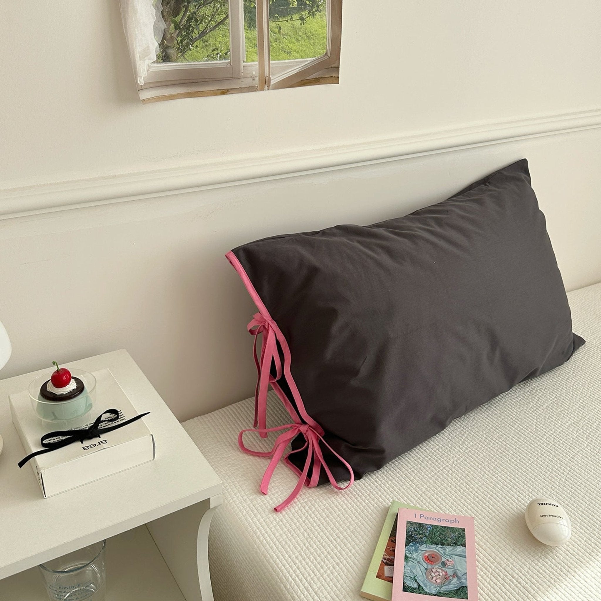 Chloe Solid Tie Pillowcase / Purple with Black Ties - Ever Lasting