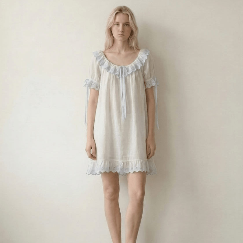 -Ever Lasting - Cloudberry Ruffle Short-Sleeved Nightgown / White -Pajamas -Ever Lasting