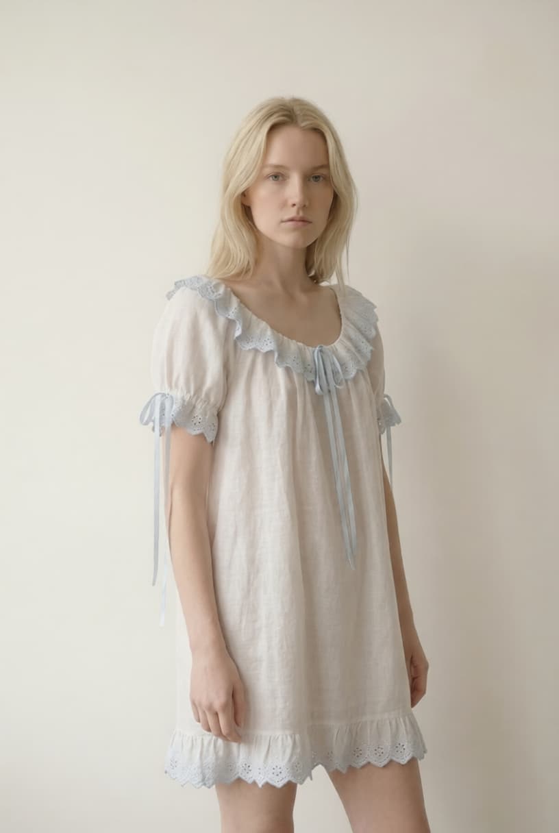 Cloudberry Ruffle Short-Sleeved Nightgown / White