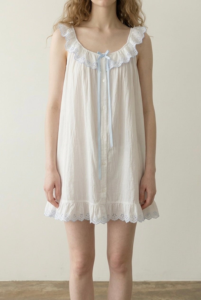 -Ever Lasting - Cloudberry Ruffle Sleeveless Nightgown / White -Pajamas -Ever Lasting