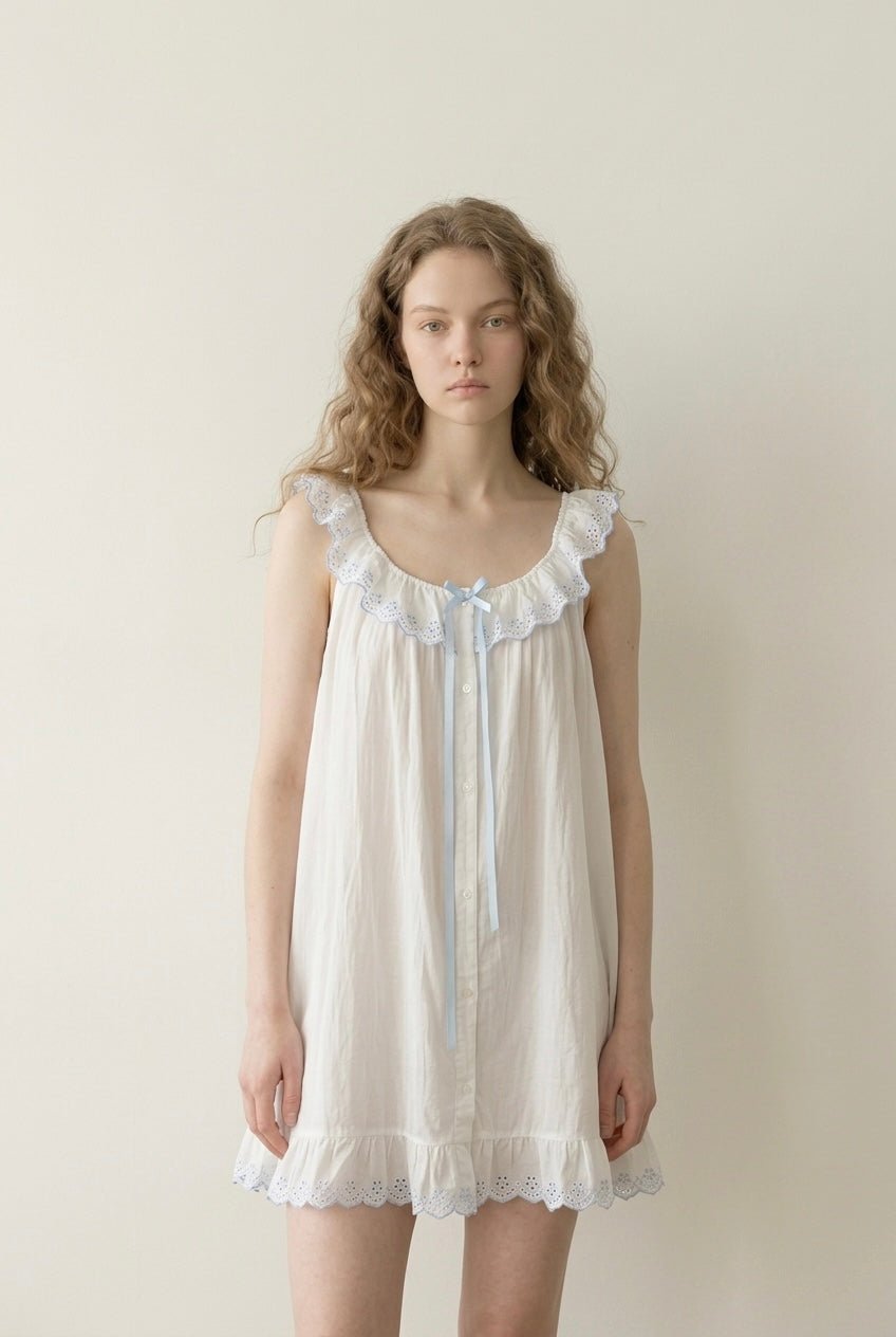 -Ever Lasting - Cloudberry Ruffle Sleeveless Nightgown / White -Pajamas -Ever Lasting